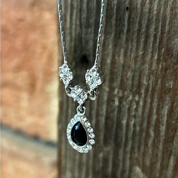 MONET, Earring/Necklace Set. Black, Silver and Cubic Zirconia Rhinestones. - Picture 3 of 10